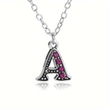 Silver letter A pendant necklace with vibrant pink crystals on a delicate chain - Letter A