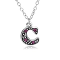 Silver letter C pendant necklace with pink crystal stones on polished metal - Letter C