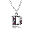 Silver letter D necklace with purple crystals and beaded texture detail on chain - Letter D