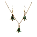 Christmas jewelry set with green enamel tree necklace and earrings in gold finish - Drip Oil Green Christmas Tree