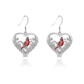 Macro detail of silver heart-shaped bird earrings with vibrant red cardinal inlay - Earrings