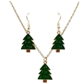 Three-piece Christmas tree jewelry set with green layered pendants and gold chain - Pearl and Rhinestone Tree