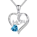 Silver Mom heart necklace with blue gemstone and engraved I love you to the moon - Silver+Blue Zirconia