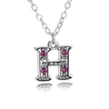 Silver letter H pendant necklace with rose red crystals and elegant dot texture - Letter H