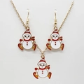 Christmas snowman jewelry set featuring gold enamel necklace and matching earrings - Drip Oil Snowman with Star