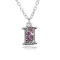 Letter I necklace pendant in silver with pink zircon accents and textured surface - Letter I