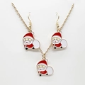 Christmas jewelry set featuring cartoon Santa Claus pendant necklace and stud earrings - Santa with Christmas Tree
