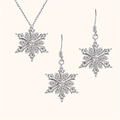 Silver snowflake jewelry set with necklace and drop earrings featuring clear zircon - White Necklace And Earrings