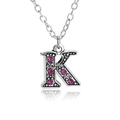 Letter K pendant necklace with magenta rhinestones and vintage black oil finish - Letter K