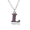 Vintage silver letter L necklace pendant with pink crystals and beaded texture - Letter L