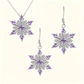 Silver snowflake jewelry set with purple gemstones including necklace and drop earrings - Purple Necklace And Earrings