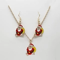 Christmas jewelry set featuring gold finish Santa Claus necklace and matching earrings - Classic Santa Claus Face
