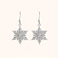 Elegant silver snowflake earrings with micro-paved sparkling crystals on white background - White Pearl Drop Earrings