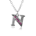 Silver letter N pendant necklace with pink rhinestones on a delicate chain - Letter N