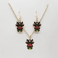 Christmas jewelry set featuring reindeer pendant necklace and hook earrings in gold finish - Red White Reindeer