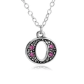 Retro silver letter O necklace with pink crystals and vintage textured metal pendant - Letter O