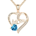 Rose gold heart Mom necklace with blue gemstone and I love you to the moon engraving - Rose Gold + Blue Zircon