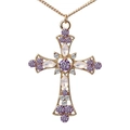 Vintage gouden kruis ketting met paarse zirkoon en witte opaal inleg - Ketting / Paars