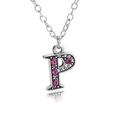 Silver letter P necklace pendant with sparkling pink rhinestones on a fine link chain - Letter P