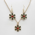 Christmas snowflake jewelry set with green enamel and red crystal in golden finish - Red Green Snowflake