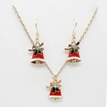 Christmas jewelry set featuring red bell pendant necklace and matching hook earrings - Red Drip Oil Bell with Bow