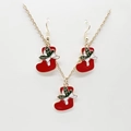 Christmas stocking jewelry set with red enamel pendant necklace and hook earrings - Christmas Sock