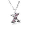 Silver letter X pendant necklace with sparkling pink zircons and textured surface finish - Letter X