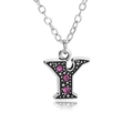 Vintage silver letter Y necklace pendant with pink crystals and fine chain - Letter Y