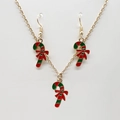 Christmas jewelry set with red and green candy cane necklace and matching earrings - Candy Cane 2