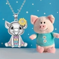 Cute pig pendant necklace with colorful crystals and sunflower detail for women - Colorful Rhinestone Pig (Colorful Rhinestone Pig Necklace)
