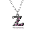 Silver letter Z pendant necklace with pink rhinestones on a delicate link chain - Letter Z
