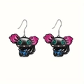 Cartoon axolotl drop earrings with black enamel finish and blue heart stone accents - Earrings Only (Without Necklace)