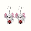 Cartoon axolotl earrings in silver finish holding a large red heart shaped stone - Earrings Only (Without Necklace) / Silver Axolotl Red Heart Earrings