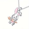 Collier avec pendentif lapin rose mignon et carotte, chaîne argentée pour filles - Collier Chance Petit Lapin