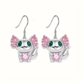 Cute axolotl ear crawler earrings with pink heart crystals in silver finish - Earrings Only (Without Necklace)