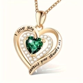 Detailed macro view of heart pendant with green gemstone and I Love You engraving - May - Dark Green