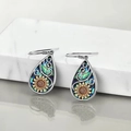 Detail of S925 sterling silver sunflower earrings with teardrop abalone shell inlay - Earrings