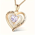 Rose gold heart necklace with purple gemstone and I love you for always and forever engraving - June - Light Purple