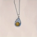 Fashionable teardrop necklace with silver frame and golden sunflower design inlay - Necklace
