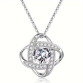 Lucky clover heart pendant necklace with large heart-cut crystal and sparkling accents - April-White