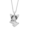 Close-up of cute Corgi dog pendant with sparkling clear zircons and black stone accents - Style 1-Silver Corgi