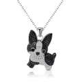 Sparkling silver corgi dog pendant necklace with black and white pavé cubic zirconia - Style 2-Silver Corgi