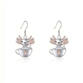 Cute axolotl in teacup drop earrings in silver and rose gold finish for girls - Earrings