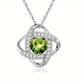 Silver-tone heart necklace with a vibrant green gemstone and sparkling micro-pave accents - Aug-Light Green