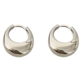 Polished silver geometric huggie earrings with a chunky half-moon metallic design - Silver