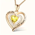 Rose gold heart pendant necklace with yellow crystal and I love you engraving - November-Yellow