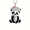 Exquisite panda pendant necklace set with colorful zircon crown in polished silver finish - Panda Necklace