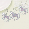 Conjunto de joyas de unicornio con diamantes de colores, collar y pendientes plata - Conjunto de Collar y Pendientes de Pony / Plateado (Diamante de Imitación Multicolor)
