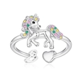 Detail of unicorn open ring featuring colorful zircon crystals and heart charm - E Style (e)