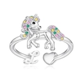 Detail of unicorn ring featuring colorful cubic zirconia stones and letter L charm - L Style (l)